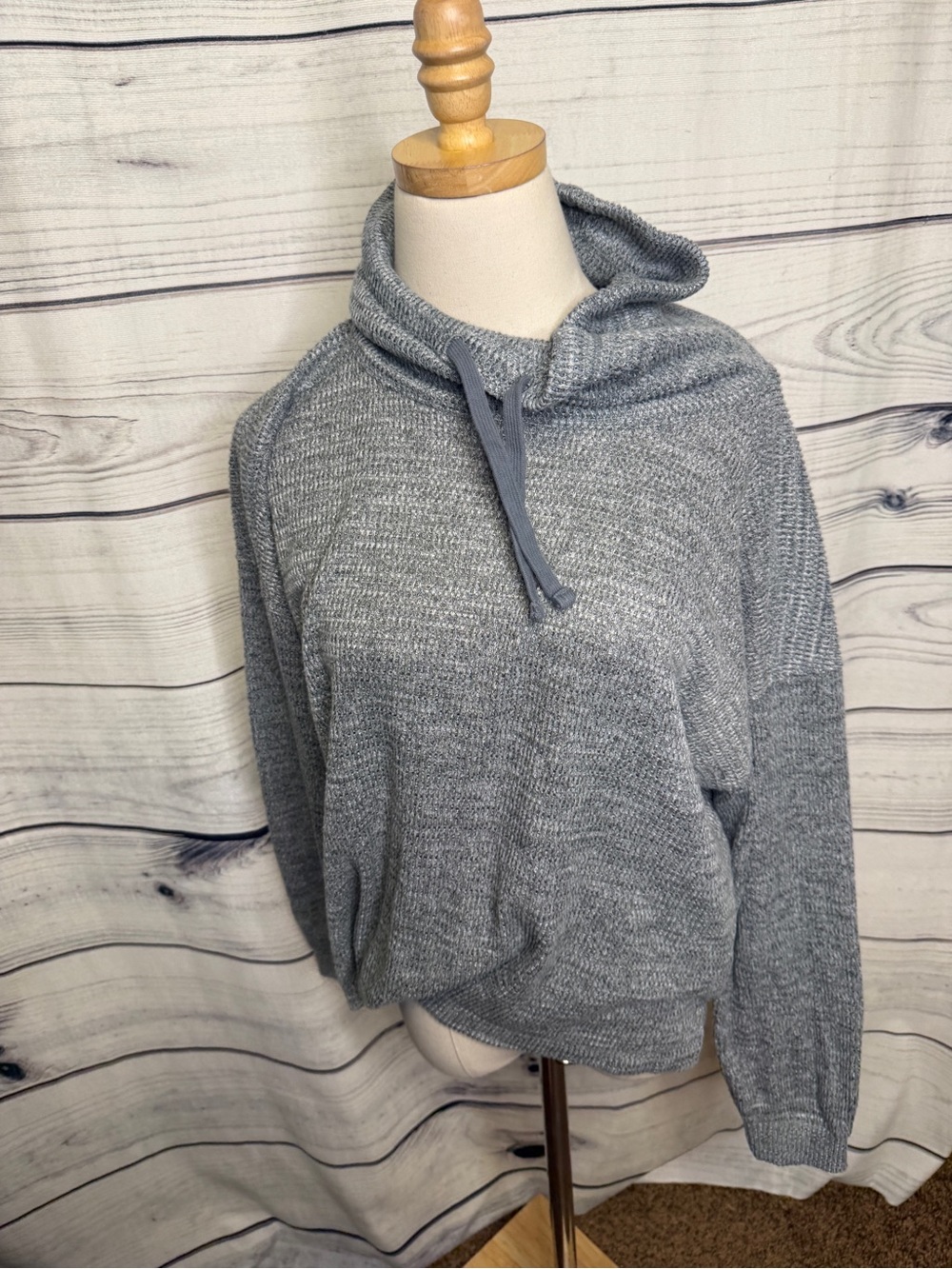 Sonoma Light Gray Heather Cowl Neck Drawstring Sweater